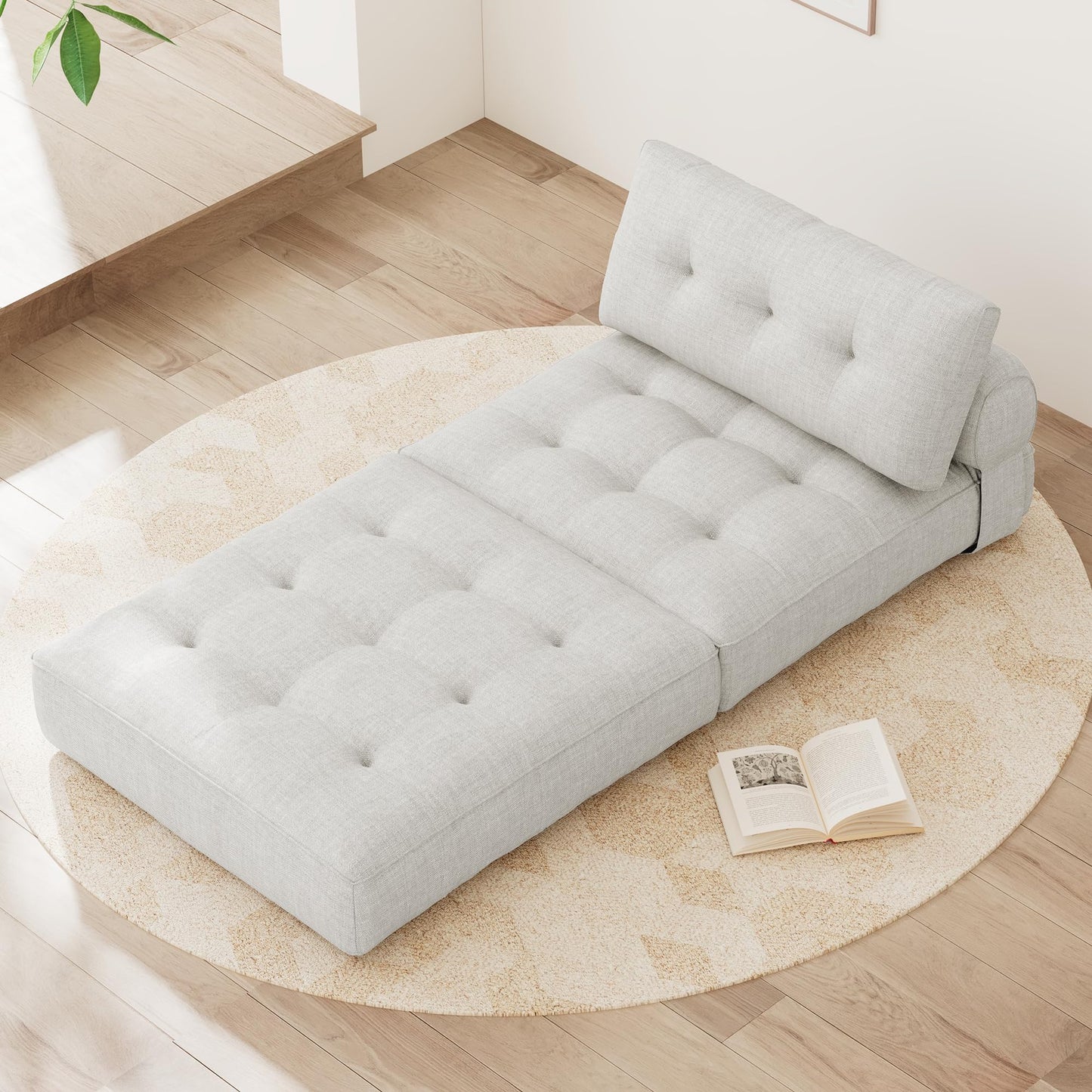 KINGYES Folding Sofa Bed, Convertible Sleeper Chair with Pillow for Adults, Foldable Single Futon Chair Floor Sofa Lounge for Living Room, Beige