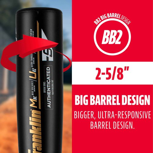 Franklin Sports Metal Youth Baseball Bat - Heist Kids Bats for Ages 8-12 - 2 5/8" Inch Big Barrel - Youth Drop -9 - USA Baseball Approved - 30" Inch / 21oz. - Black Heist 900