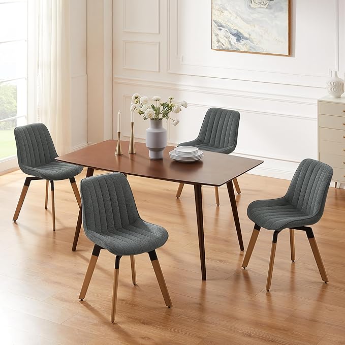 Art Leon Dining Chairs Set of 4, Mid Century Modern Swivel Dining Room Chairs, Fabric Upholstered Armless Side Chairs with Wood Legs for Kitchen Living Room Bedroom, Dark Gray
