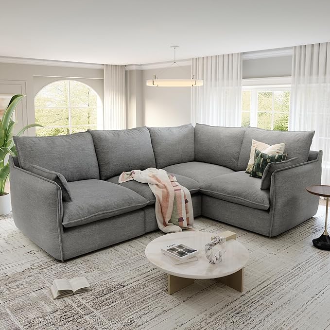 Lopzeho Cloud Modular Sectional Sofa, Waterproof Down Filled Sectional Sofas, High Backrest 4 Seater Sectional Couches for Living Room, Modern Modular Couch with Removable Cover, Dark Gray
