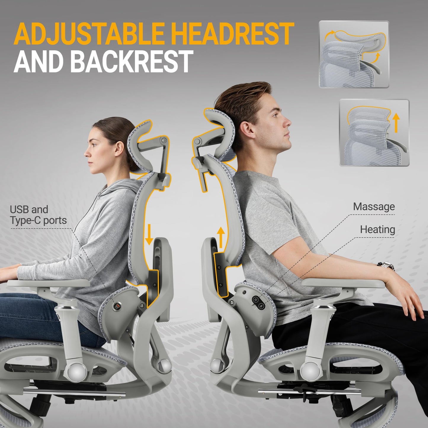 Furmax Ergonomic Office Chair, High Back Executive Chair with Heated Massage Lumbar Support, 6D Armrests, Adjustable Headrest & Footrest, Breathable Full-Mesh Design, Gray