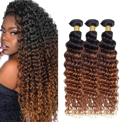 Condescension Brazilian Omber T1B/4/30 Human Hair Bundles 16 18 20 Inch Deep Wave 3 Bundles Human Hair 100% Unprocessed Remy Virgin Weave Hair for Women
