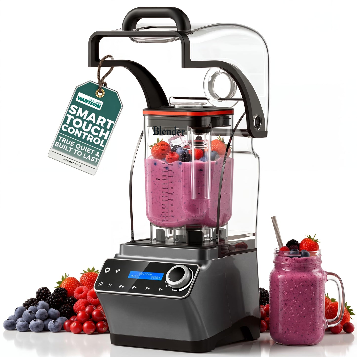 WantJoin Commercial Blender - 68 oz Quiet Blender for Smoothies with LED Touch Panel & Sound Enclosure, 2200W Copper Motor, 30000RPM, 7 Speeds for Frozen Drinks, Juice, Soup