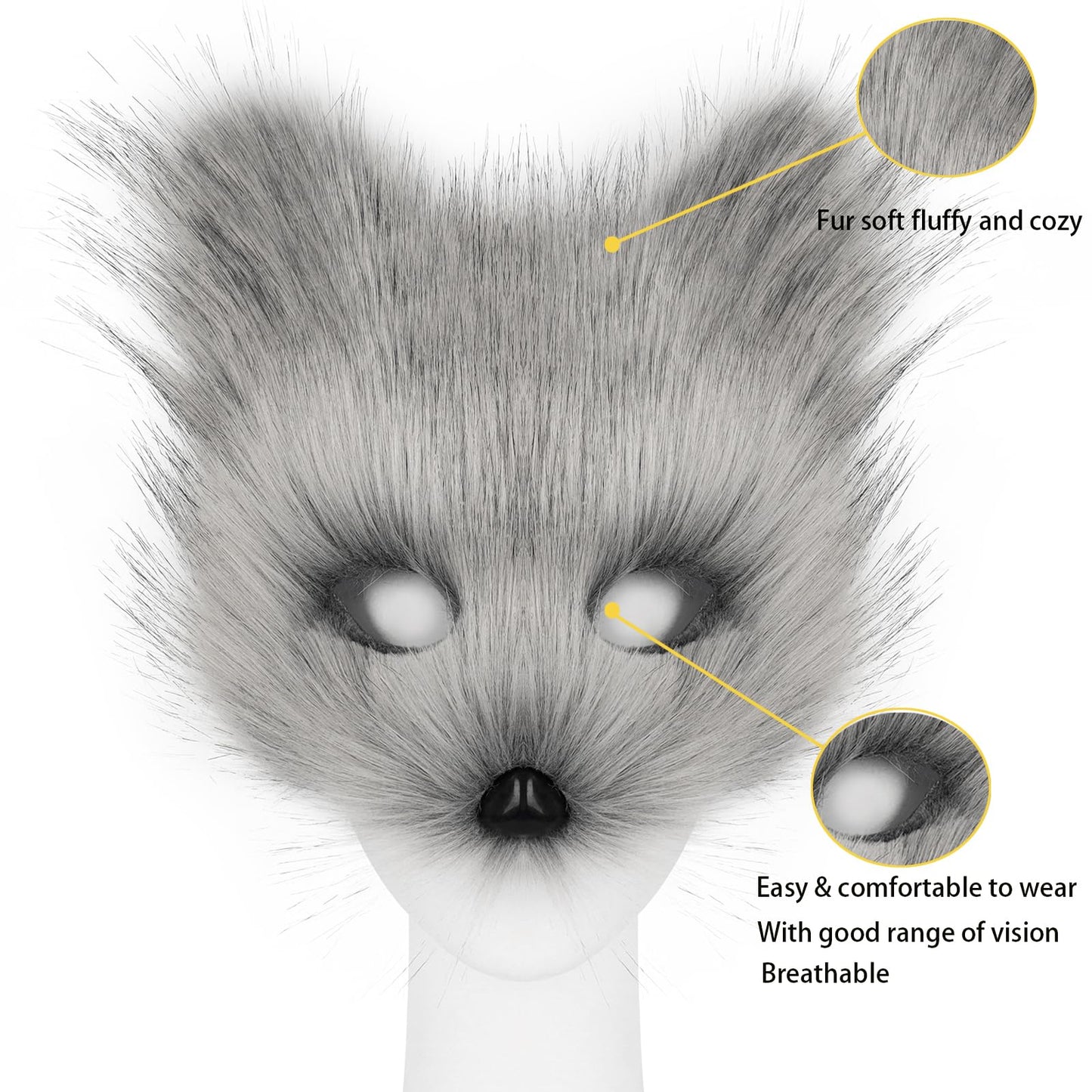 Adolala Faux Fur Fox Tail Cat Wolf Cosplay Costume Set Plush Mask Fluffy Paw Gloves Halloween Christmas Party for Girls Women