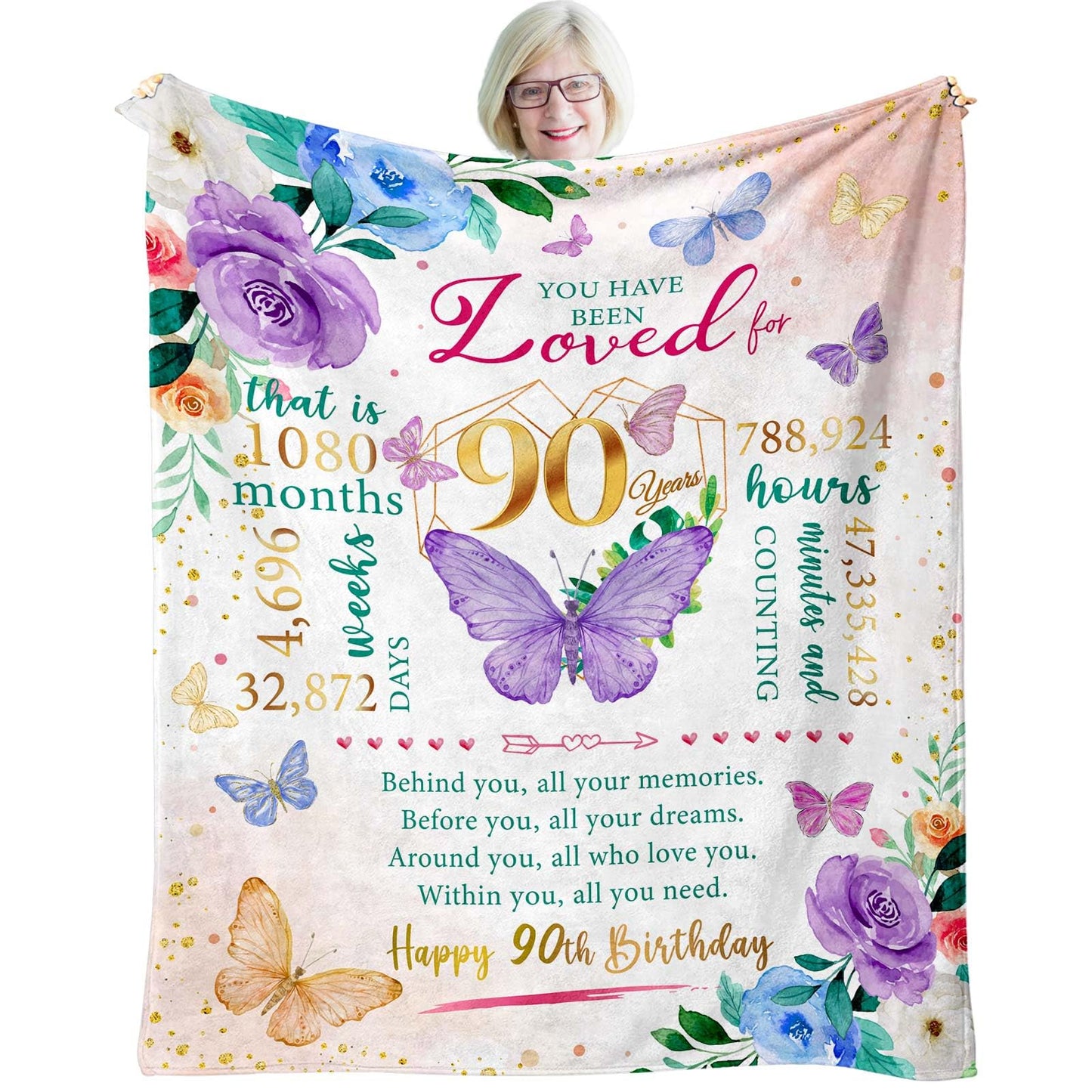 ZWERIVP 90th Birthday Gifts for Women, Best 90 Year Old Woman Birthday Present, Women 90th Bday Gift Ideas, 1935 Woman Present, Happy 90 Bday Decorations for Female Throw Blanket 50"X60"