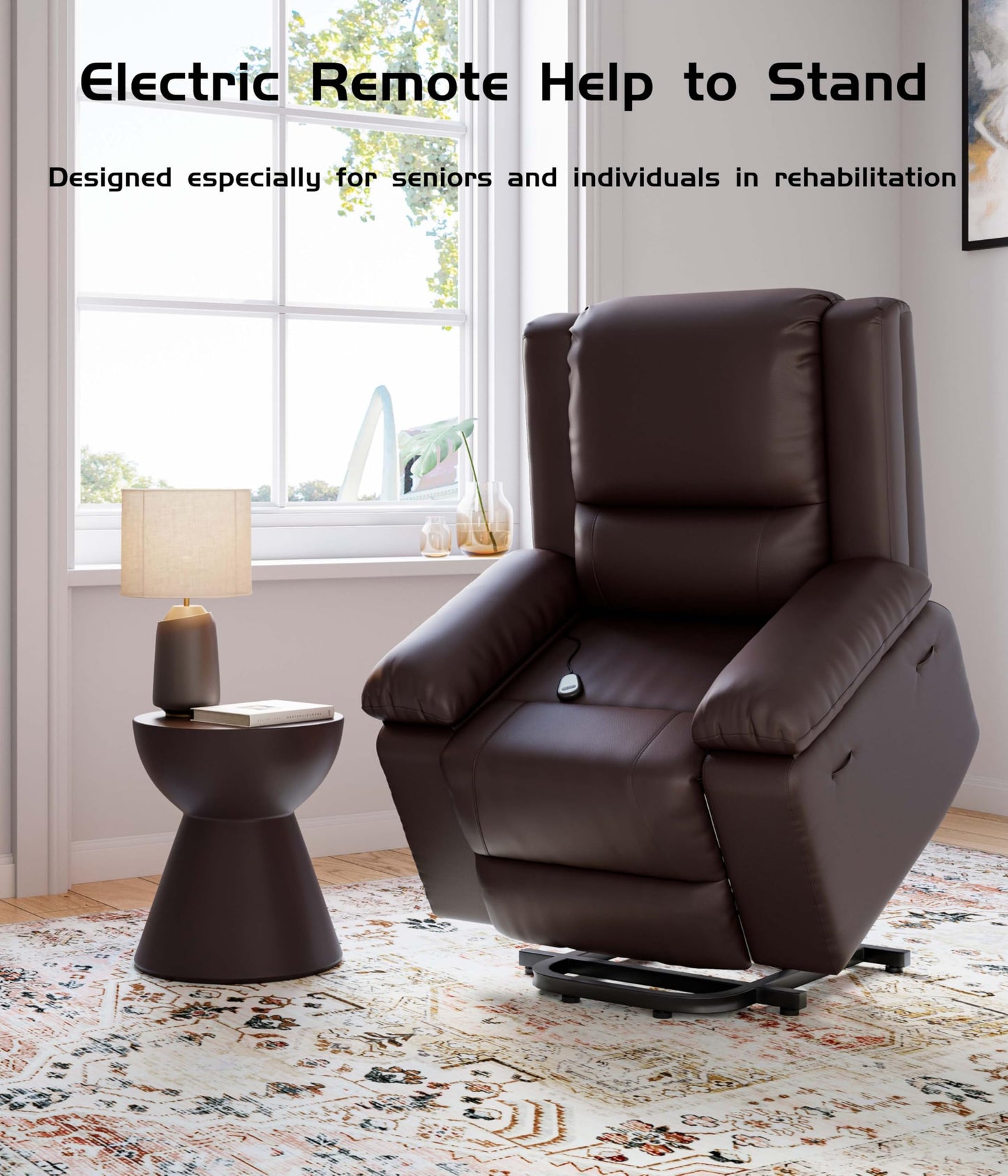 GarveeHome Power Lift Recliner Chair - Heat and Massage, Adjustable Back and Legs, Pu Leather Electric Lift Chair Designed for The Elderly and People with Mobility Impaired