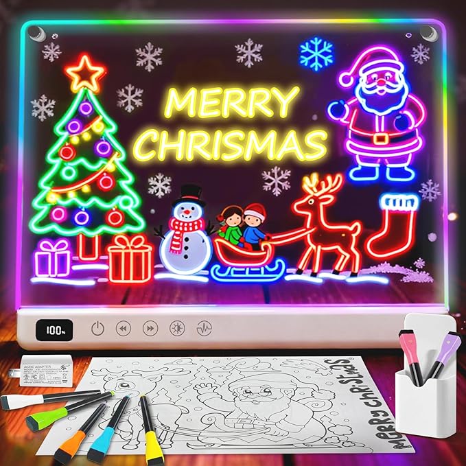 Lumiboard Led Drawing Board with 13 Light Effects, 16" Rechargeable Glow Doodle LED Note Board with Colors, Neon Light Up ...