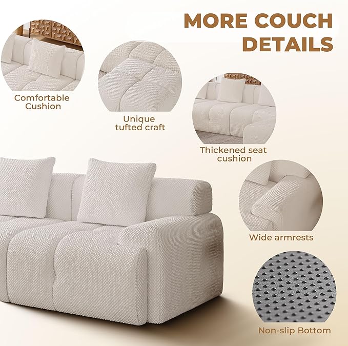135" Modern L Shaped Modular Sectional Sofa, 6 Seater Convertible Chenille Cloud Couch Sofa Set, Boneless Couches for Living Room with Ottoman, No Assembly Required, White