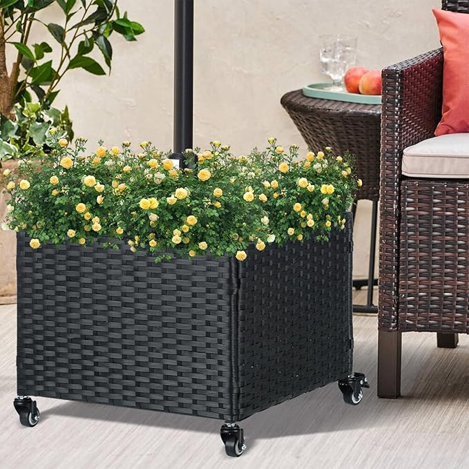SUNNYPARK Umbrella Stand Outdoor Base with 4 Wheels Heavy Duty Patio Umbrella Planter for Garden Backyard Deck Poolside