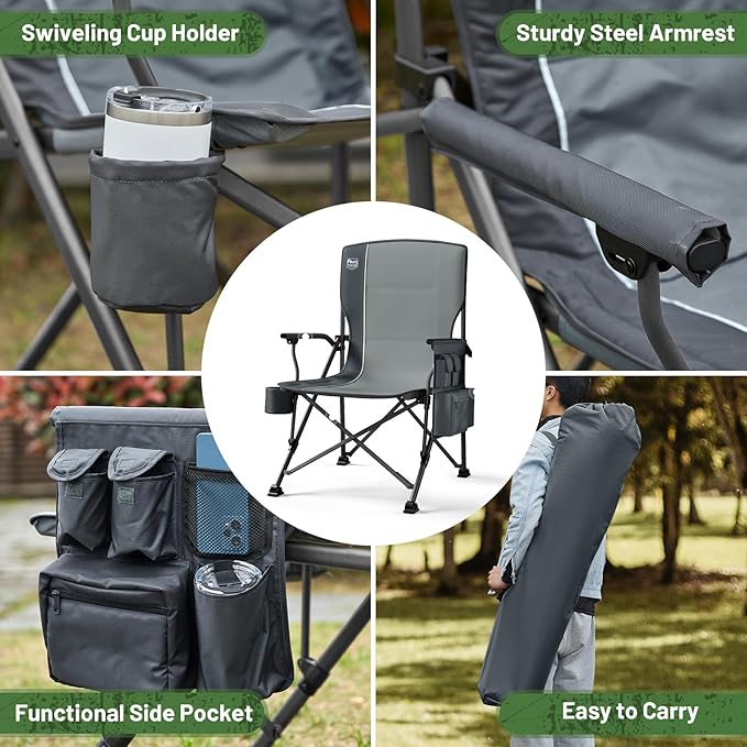 TIMBER RIDGE Oversized Folding Camping Chair High Back Heavy Duty for Adults Support up to 500lbs with Cup Holder, Side Pocket Cooler Bag