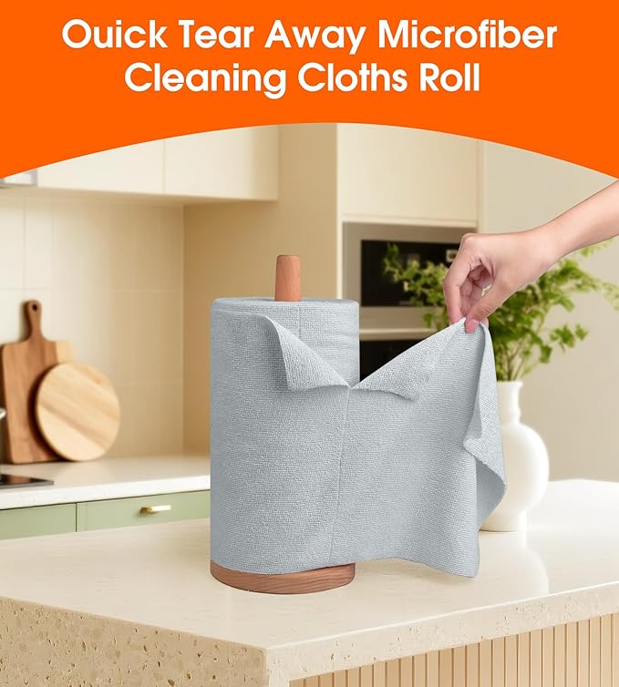 Microfiber Cleaning Cloth Roll–100 Pack, Tear Away Microfiber Towels, Reusable, Washable, Scratch-Free, Kitchen Towels for Car, Home, Kitchen, Glass, Dishes(Cloud Gray)