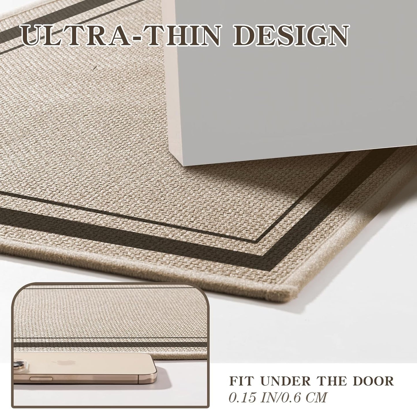 chakme Bathroom Rugs Mat 32x17, Ultra Thin Non Slip Bath Mat Quick Dry Absorbent Bath Mat for Bathroom Floor, (Light Beige, 32"x17")