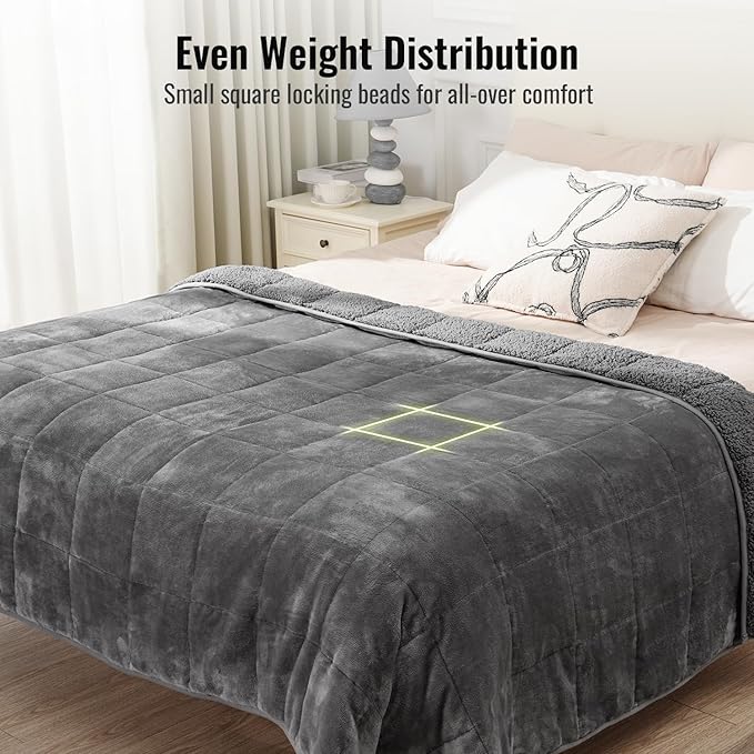 Uttermara Weighted Blankets for Adults Queen Size, 15lbs 60x80 inches Blanket with Soft Warm Plush Sherpa Fleece, Washable Thick Heavy Throw for Sleep, Anxiety and Calming, Grey