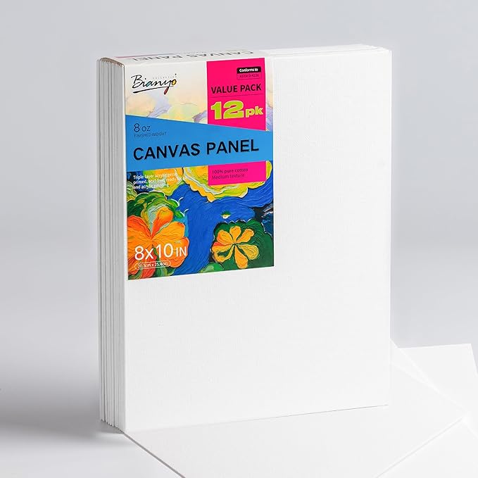 Bianyo 8x10 Inch Canvas Panels for Painting – 12 Pack, 100% Cotton, Triple Primed & Acid-Free, Art Boards for Acrylic & Oil Paints, Perfect for Artists, Kids & Beginners