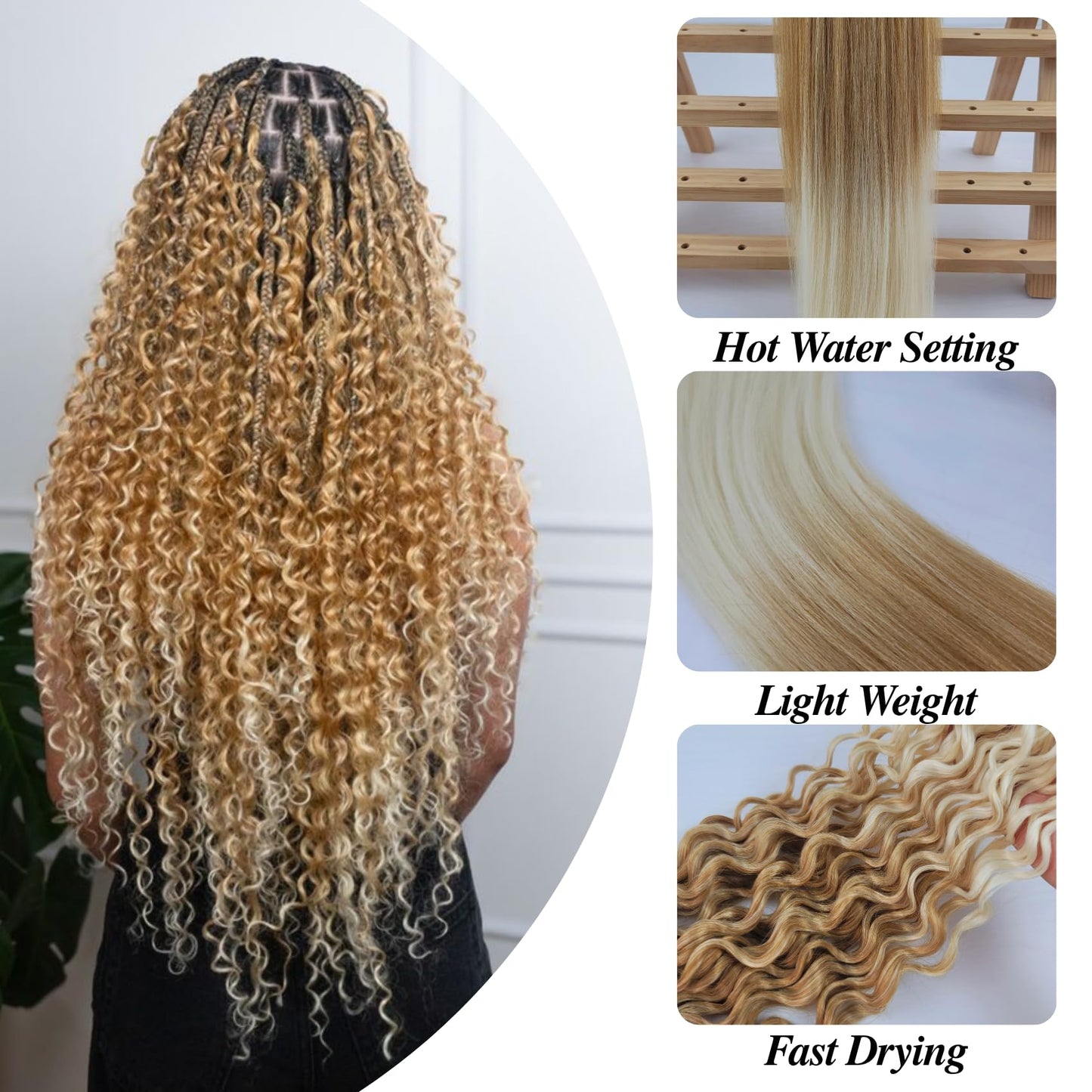 Blonde Ombre Braiding Hair Pre stretched for Boho Braids Deep Wave Curly Hair for Braiding Hypoallergenic Knotless Box Braids