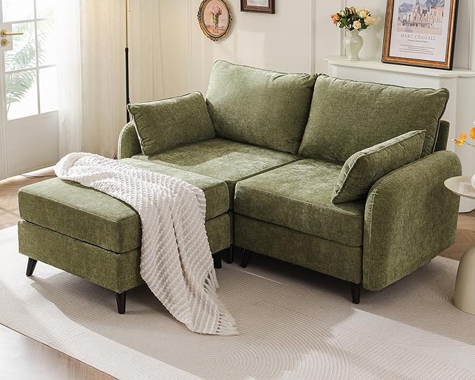 Rexulqo 73'' Loveseat Sofa with All Seats Storage, Modular Sectional Couch with Movable Ottoman,Oversized Comfy Couch with 7.8'' Cushion,24.5'' Deep Seat,for Living Room,Bedroom,Velet,Green