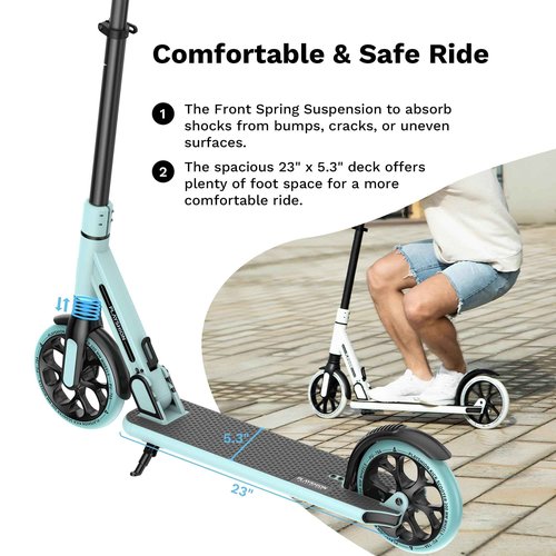 Playshion Kik Scooter for Kids Ages 6+,Teens & Adults,Lightweight,Foldable,with Adjustable Handlebar,Teal