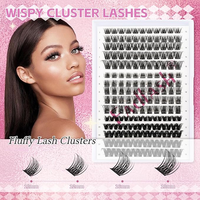 FADLASH Lash Clusters 10-18mm Eyelash Cluster Lashes DIY Lash Extensions D Curl at Home Individual Lashes (K1K2K10-07D-10-18mm)