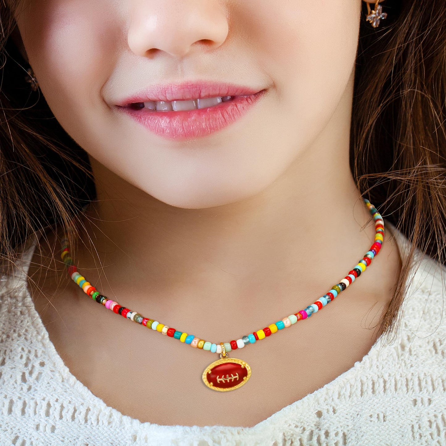Jesvo Football Necklace for Girls Women, Football Themed Accessories Stuff Pendant Chain Sport Jewelry Gifts Ideas for Team Coac