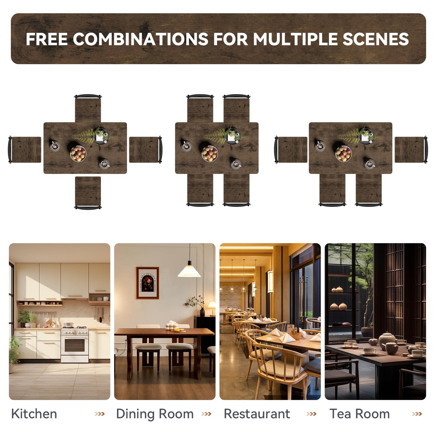 AMICLIBER Dining Table Set for 4, 5-Piece Kitchen Table and Chairs, Rectangular Dining Room Table Set with 4 Chairs, Space-Saving Kitchen Table Set for Small Space,Dinette,Apartment,Retro Brown