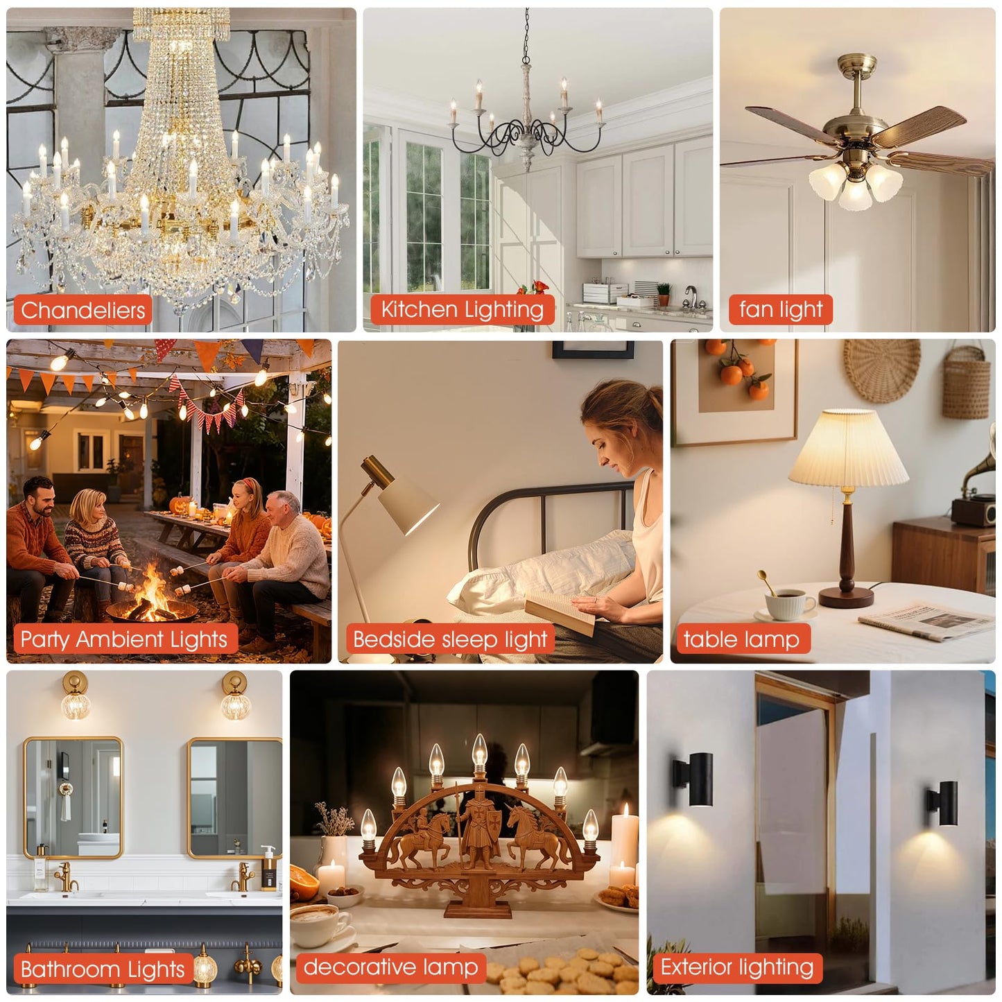 SCOMX 40W Incandescent Equivalent Energy Torpedo Tip Chandelier with Crystal Clear Incandescent Light Bulbs Tip Light Bulb and Medium E26 Candelabra Base (6)