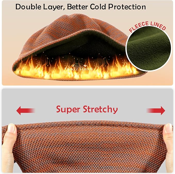 Lvaiz Mens Winter Beanie Hat Warm Fleece Lined Skull Cap for Men Reversible Women Windproof Watch Hat Knit Warm Unisex Beanie