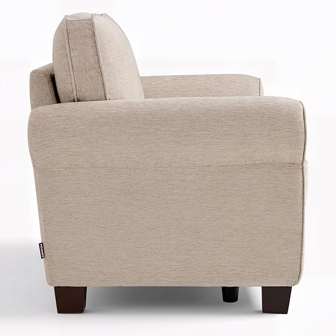MCombo 67.7" Loveseat Sofa, 2-Seater Small Couch for Small Spaces, Classic Rolled Arm Upholstered Sofa with Solid Wood Legs for Living Room, Removable Cover, Chenille Fabric VE730 (Beige)