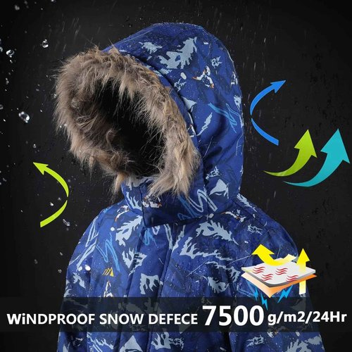 OHSNMAKSL Kid's Snowsuits Boys Ski Suits Jackets Girls Waterproof Coats Jumpsuits Winter Snowboarding Outdoor23HXF-Boy-Snow/Blue-10-12