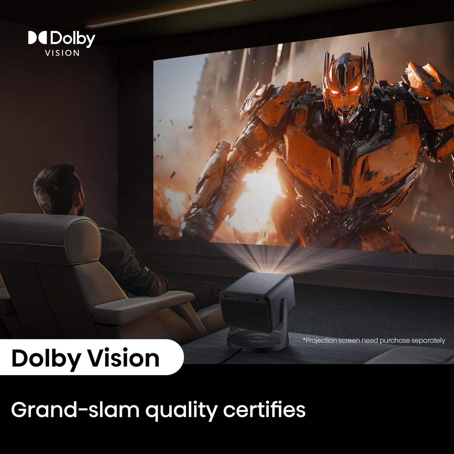 Hisense Laser Mini Projector C2, 65-300", Gimbal Design, 4K, Triple Color Laser, 110% BT.2020, 2000 ANSI Lumens, 1700:1 Native Contrast, Dolby Vision, HSR240, Sound by JBL