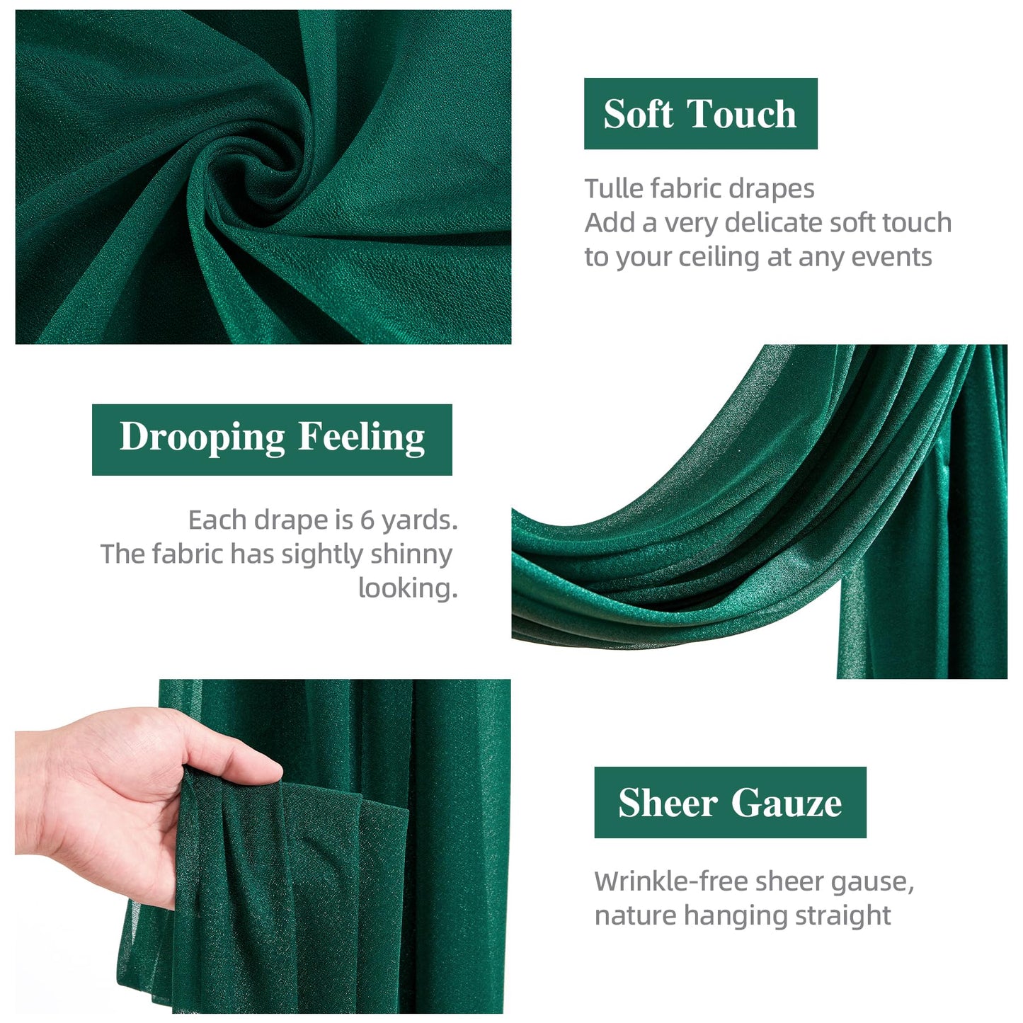 Wedding Arch Draping Fabric, 1 Panel 28 X 19Ft Emerald Green Arch Drapes Sheer Backdrop Curtain For Wedding Ceremony Party Ceili
