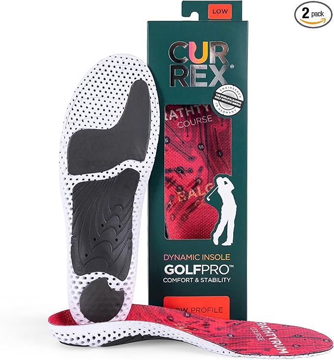 CURREX GolfPro Insoles for Golf Shoes – Arch Support Inserts to Improve Balance, Stability, Comfort & Performance, Help with Foot & Heel Pain Relief – for Men & Women – Low Arch, Small