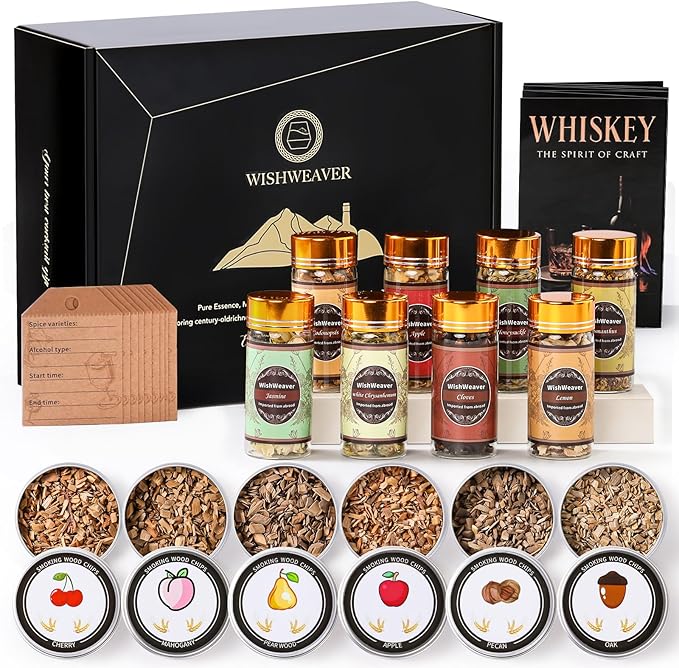 Alcohol Infusion Kit,14 Natural Woodchips & Botanicals DIY Whiskey Making Kit for Infusing Bourbon,Vodka, Tequila, Rum wit...