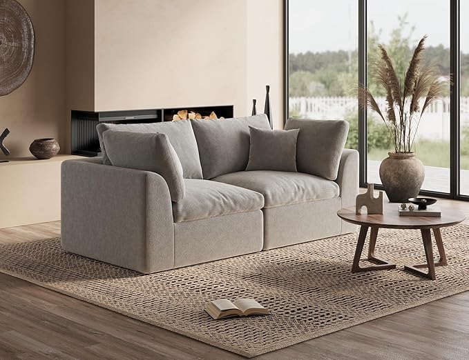 ohllob 78.9" Loveseat Sofa, Cloud Boneless Couches for Living Room, Modern Modular Sectional Sofa, Oversized, Light Grey
