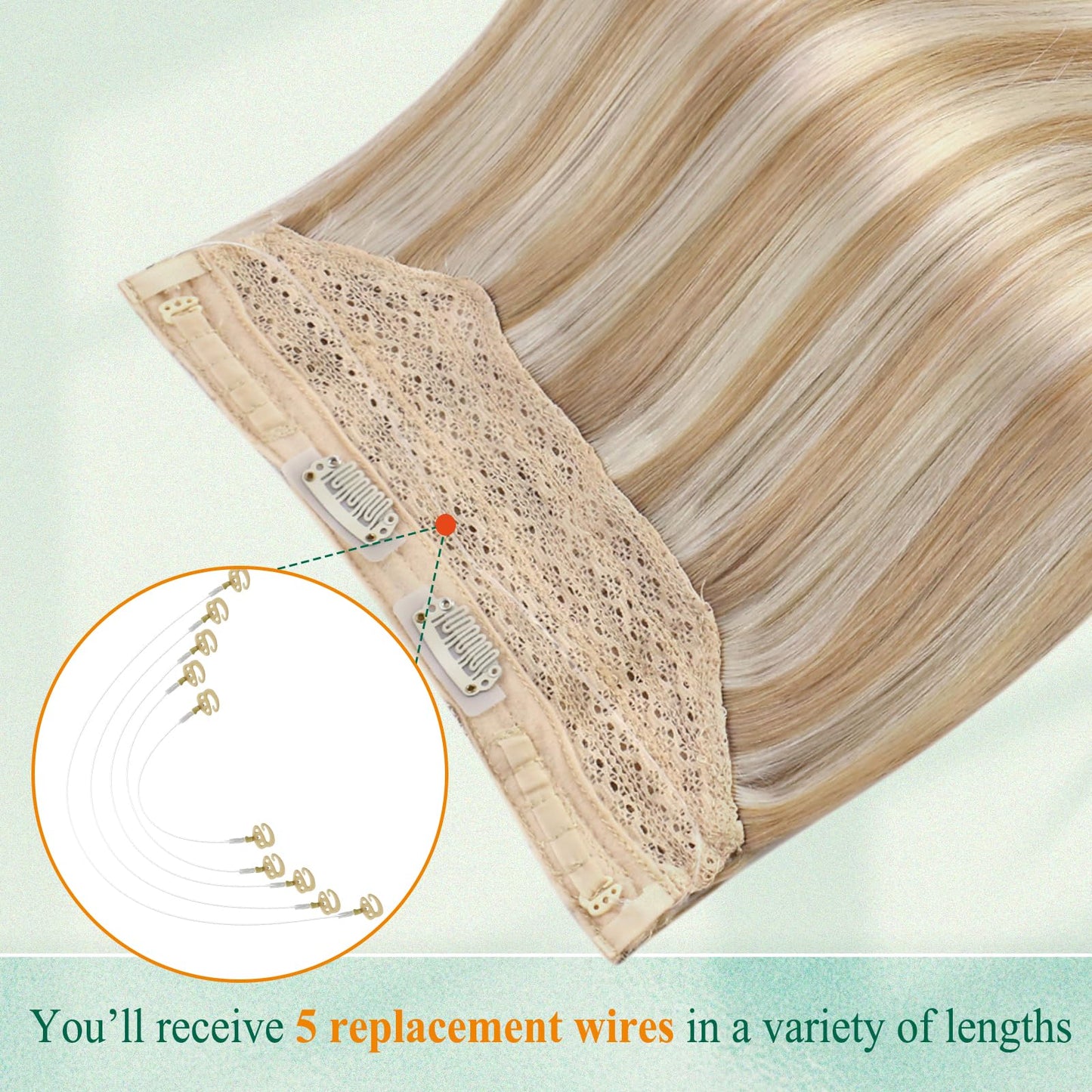 Easyouth Wire Human Hair Extensions Highlights Invisible Wire Real Hair Extension Honey Blonde Highlight Bleach Blonde Layered H