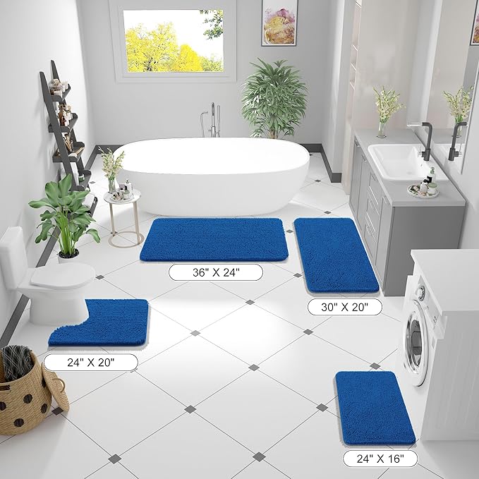 OLANLY Bathroom Rugs 24x16, Extra Soft Absorbent Chenille Bath Rugs, Rubber Backing Quick Dry, Machine Washable Bath Mats for Bathroom Floor, Tub and Shower, Home Decor Accessories, Deep Navy Blue