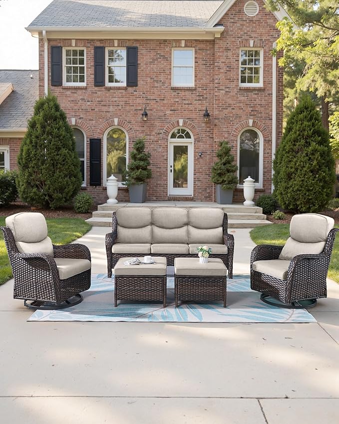 ACTREST Pop 22x25/22x24 Outdoor Cushions for Patio 5 Piece Set - Set of 5 Water-Resistant Outside Cushion for Rattan Dining Rocking Swivel Chairs Loveseat Couch Sectional Sofa - Beige/Smile