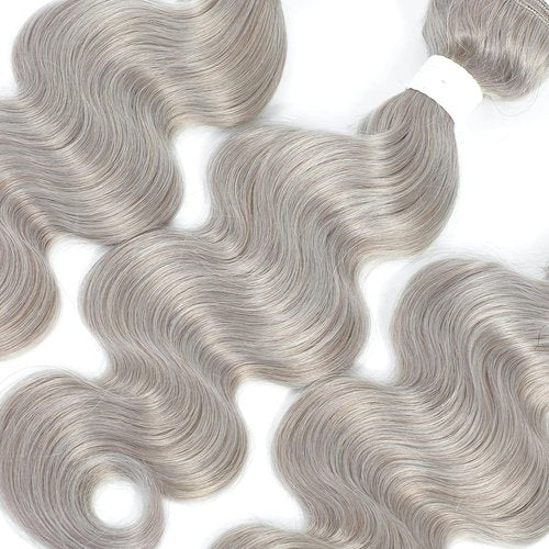 Giginger Bundles Human Sliver GREY 16 18 20 inch Body Wave Human Hair Bundles Unprocessed Quick Weave Soft Sewn In Hair Extensions for Black Women