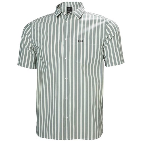 Helly-Hansen Men's Short Sleeve Button Up Shirt, 390 Jungle Green Stripe
