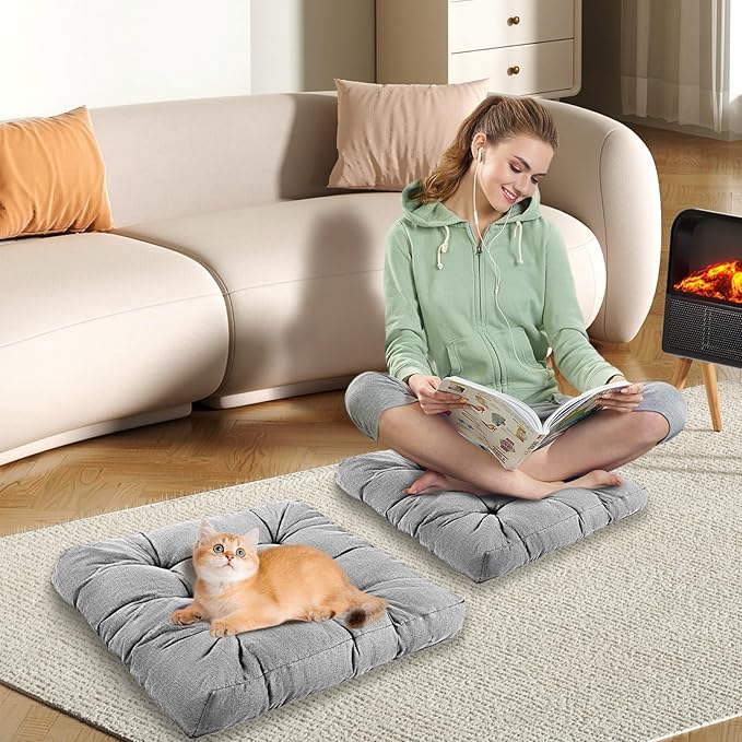 LYLNBYWK Meditation Floor Cushions Set of 2, Thickened Floor Pillow for Adults, Large Square Pillows Seat Cushion for Tatami Living Room Yoga, Memory Sponge Block Added, 22x22 Inch, Grey