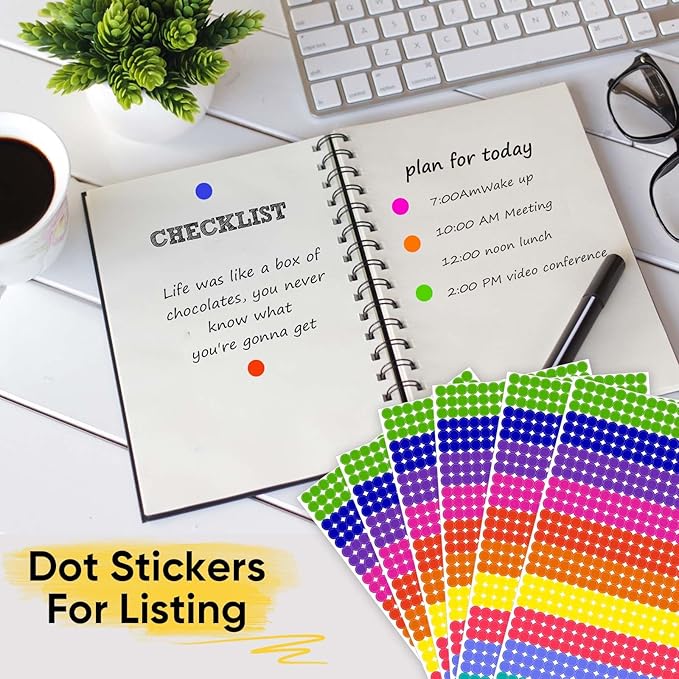 6000 PCS 1/4" Small Dot Stickers Round Color Coding Labels Circle Dots Labels Sticker for Office, Classroom Etc