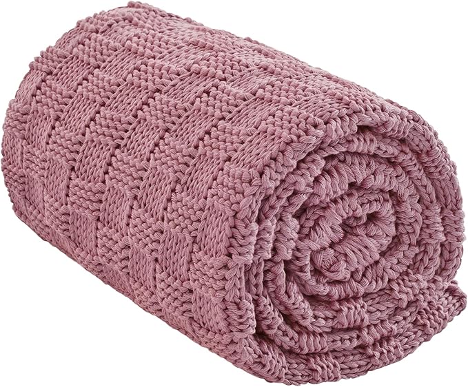 Knitted Weighted Blanket for Adult, No Beads Heavy Blanket 50” x 60'' 7lbs, Breathable Chunky Knit Blanket, Cooling Weighted Blanket for Hot Sleepers, Christmas Home Decor (Pink)