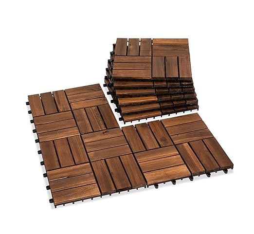 VICTORY RELAX Acacia Wood Decking Tiles 9PCS - Easy Snap Interlocking Deck Tiles for Patio Poolside Balcony Decor - All Weather Waterproof Flooring for Indoor & Outdoor (Round Joints)