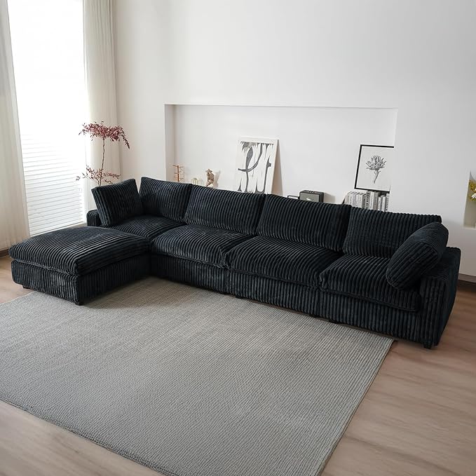 WJShome Cloud Modular Sectional Sofa,160" Oversized L Shaped Sofa Couch with Storage Ottoman,5 Seater Comfy Couch with Chaise Couches,Covers Washable&Replaceable (Black)