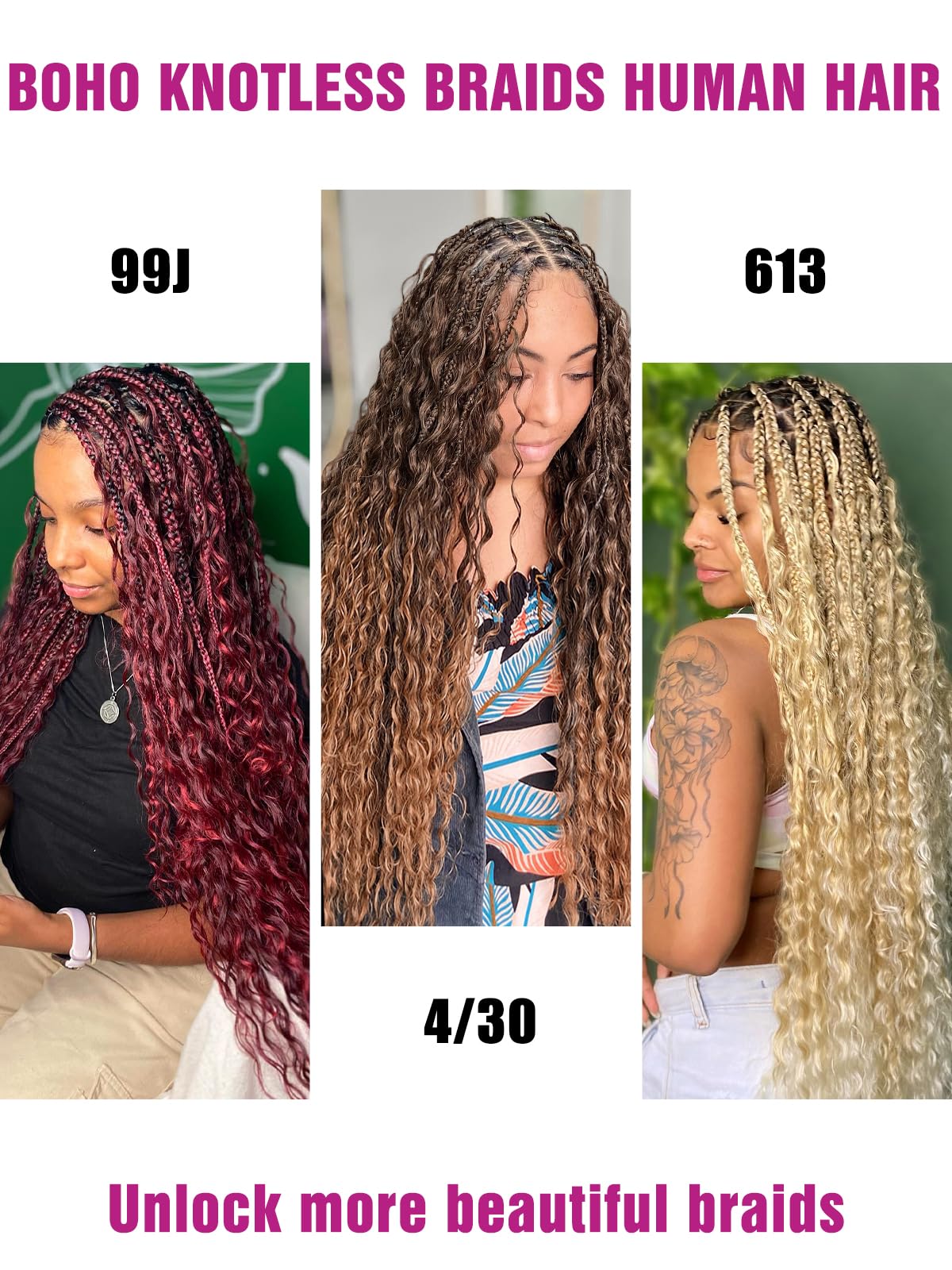 4/30 Bronze Gold Human Braiding Hair Deep Wave Bulk,Highlight No Weft Curly Braiding Hair Extensions for Boho Braids Wet and Wav