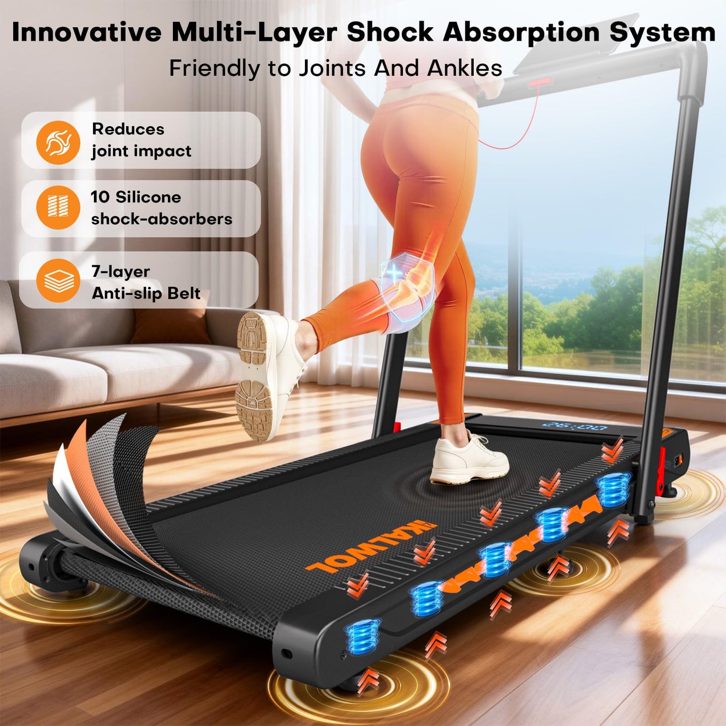 Treadmill with Speaker, 6-in-1 7.5MPH Foldable Treadmill for Home with App Compatible, Walking Pad with 10% Incline, LED Display, 3.0HP Brushless Drive, 350 LB Weight Capacity, 12 HIIT Programs