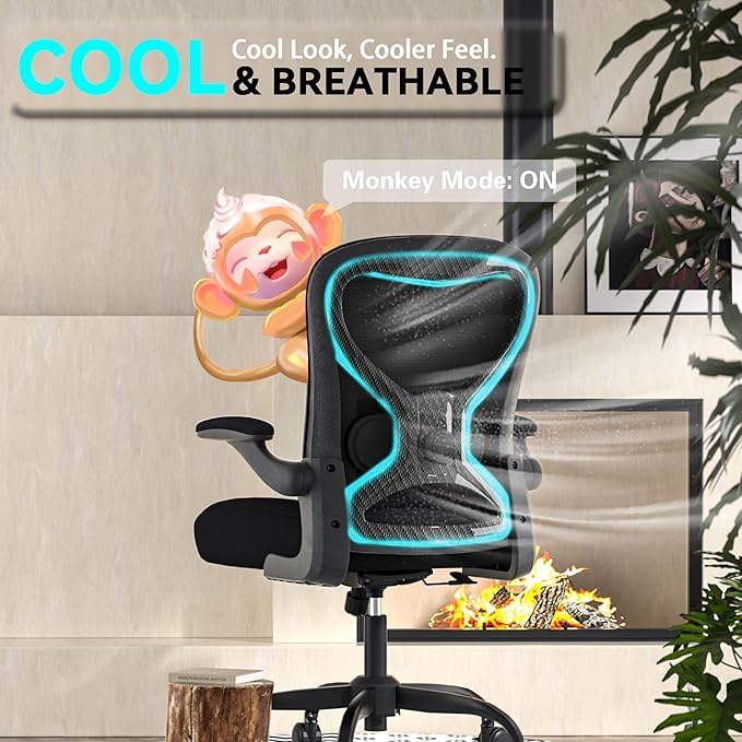CASASIO Office Desk Chair with Ergonomic Lumbar Support, Extra-Thick Seat Cushion, Flip-up Arms, Breathable Mesh Back, Computer Task Chair for Home Office