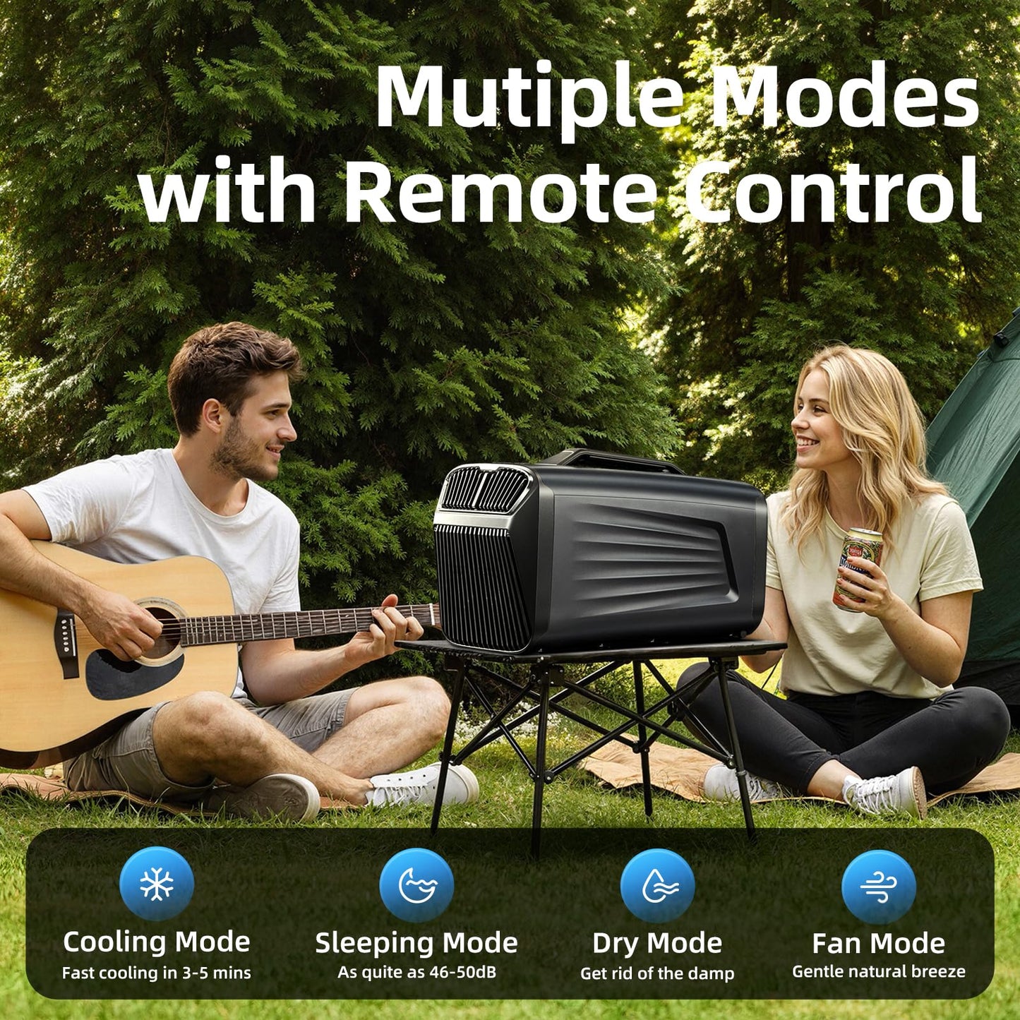 Outohome 5200BTU Portable Camping Air Conditioner For Tent Outdoor and Indoor Use,400W Low Power for RV,Truck,Van and Car Cooling (Dark Grey)