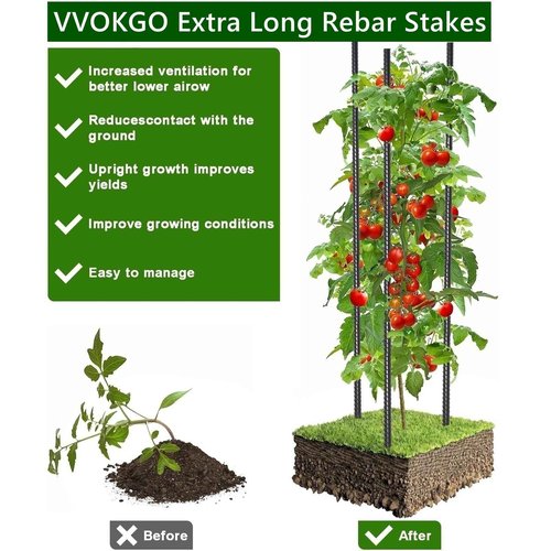 VVOKGO Rebar Stakes 48 Inch 16-Pack Concrete Form Stakes Heavy Duty Straight Ground Anchors, 3/8" Diameter Metal Steel Spikes with Chisel Point End for Plant Support, Garden Border,Landscape Edging