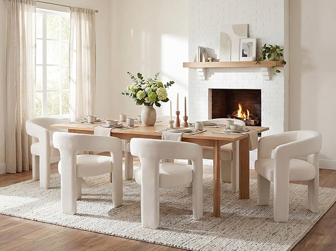 DAYALANE Modern Barrel Dining Chairs Set of 2, Upholstered Kitchen Chairs with Arms Comfy Chenille Side Chair for Living Room/Dining Room/Reception, Beige Chenille