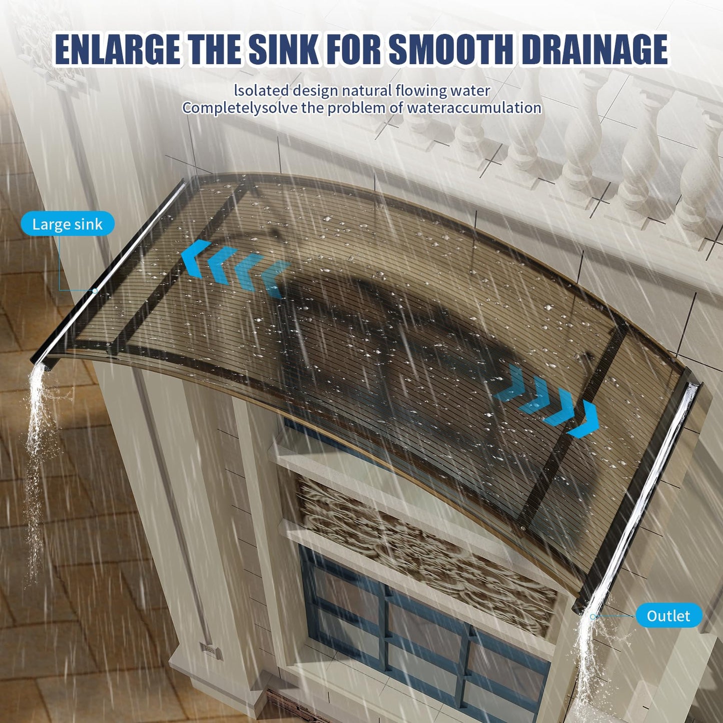 Awning for Door Entrance, 36x63 Inch Round Arch Door Awning Canopy with Aluminum Brackets & Polycarbonate Cover, UV, Rain & Snow Protection for Window, Porch, Patio, Deck